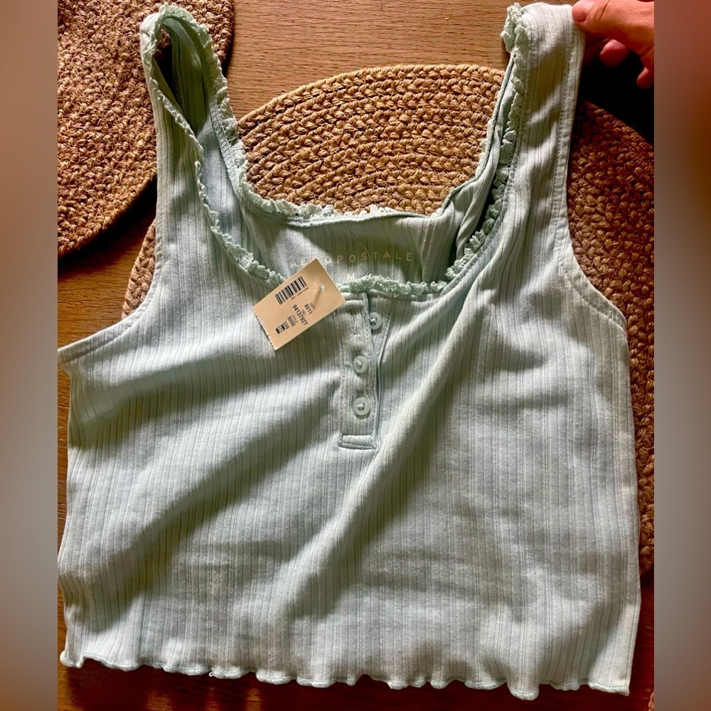 Aeropostale Women's Light Green Ribbed Tank Top